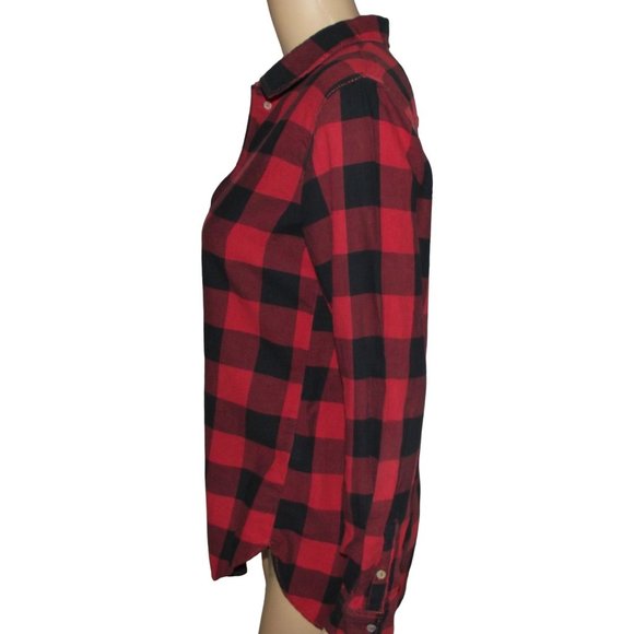 H&M Shirt Womens Size 6 Red & Black Plaid Buffalo Check Long Sleeve Button Down - Picture 6 of 9